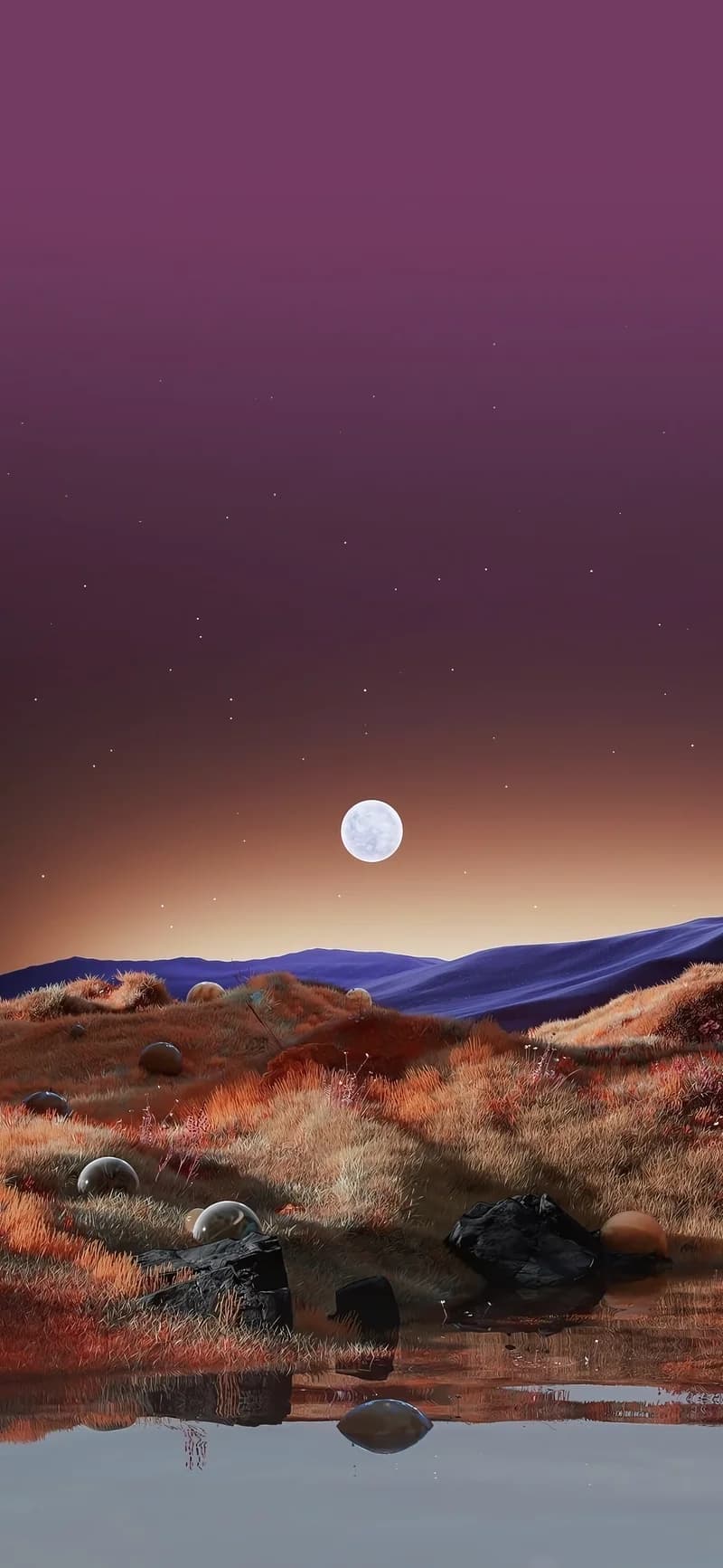 Sci-Fi Alien Landscape with Full Moon and Glass Spheres 4K Wallpaper