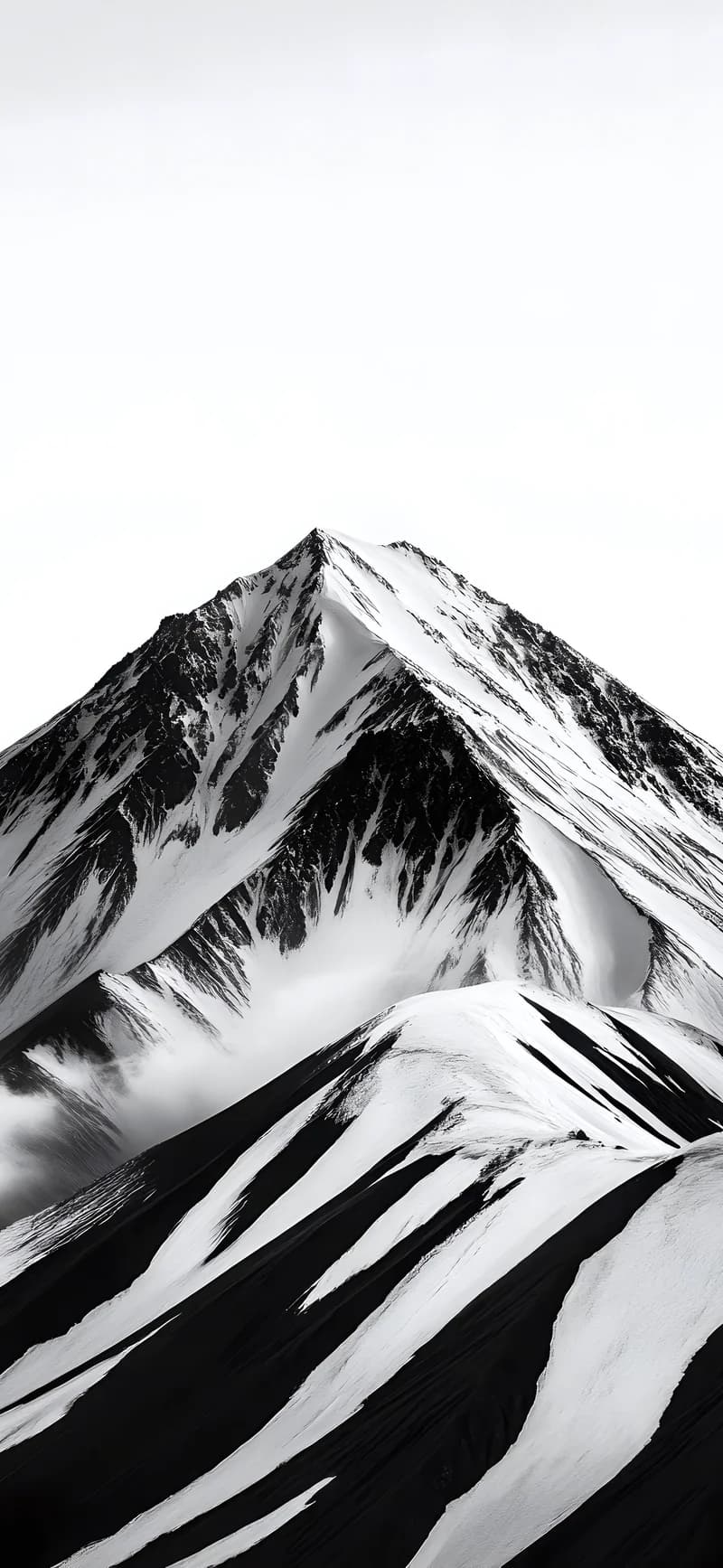 Minimalist View of a Snow-Capped Mountain Peak with Sharp Black and White Contrast 4K Wallpaper