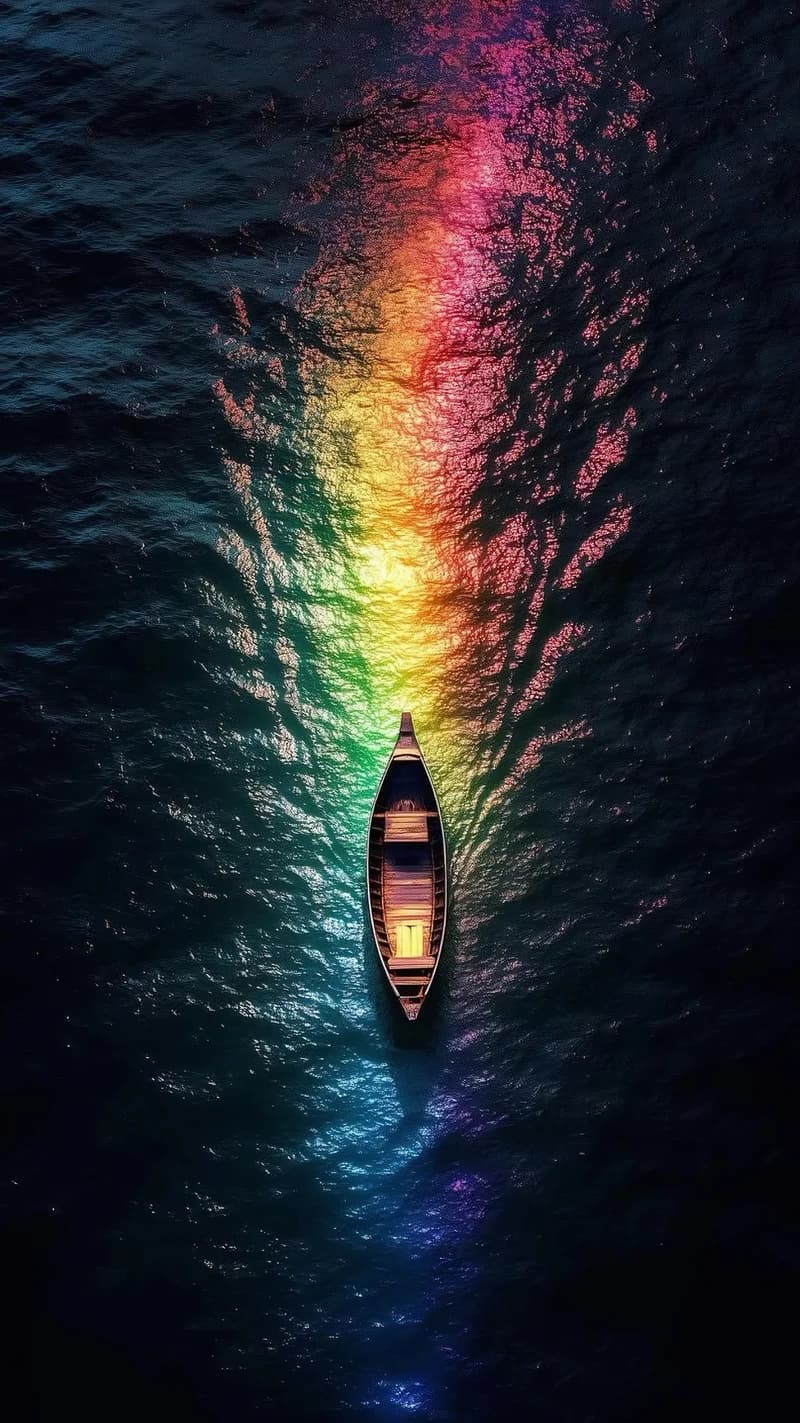 Midnight Boat with Radiant Wake 4K Nature Wallpaper