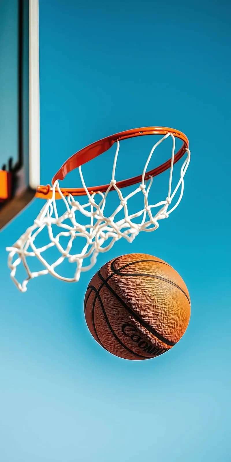 Basketball Falling Through Net Under Blue Sky 4K Sports Wallpaper